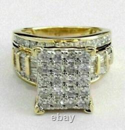 Real Moissanite 3Ct Round Cluster Engagement Ring 14K Yellow Gold Plated Silver