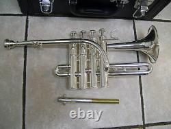 Silver Piccolo Trumpet, Bb/A key, 4 Monel Piston With hard Case