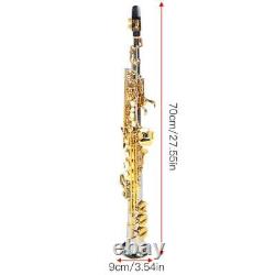 Silver Plated Straight Saxophone Kit Professional Soprano Sax Gold Key