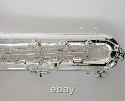 Silver Shiny Plated BBb Bass saxophone Low Bb to High F# Sax +case FREE SHIPPING