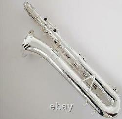 Silver Shiny Plated BBb Bass saxophone Low Bb to High F# Sax +case FREE SHIPPING