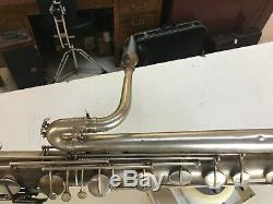 Superb Vintage Buescher Bass Saxophone, All New Pads, New Case, 100% Orig Silver