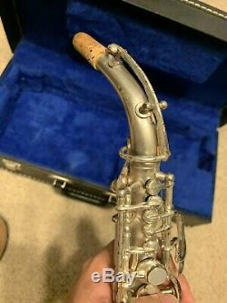 Vintage C. G. Conn curved, silver-plated soprano saxophone New Wonder