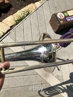 Vintage OLDS SUPER STAR Trigger Trombone Silver with case, stand, and mute