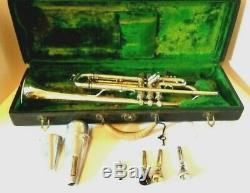Vtg. 1929 C. G. Conn Ltd. 2 B Silver Plated Trumpet With Gold Bell, Plus Extras