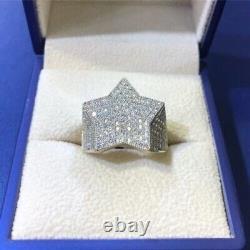 2.80ct Rond Real Moissanite Pinky Anneau Homme Star 14k Blanc Or Plaqué Argent
