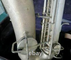 Antique Lyon & Healy Silverplate Saxophone Alto Avec Morceau De Bouche, Boîtier Et Extras
