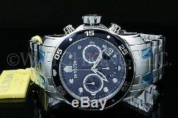 Hommes 48 MM Invicta Pro Scuba Diver Cadran Bleu Chronographe S. S Montre-bracelet Nouveau