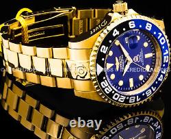 Invicta Hommes Pro Diver Automatique Bleu Bleu Cadran 18kt Gold Plate Bracelet Montre