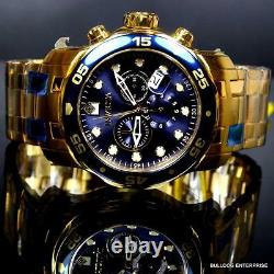 Invicta Pro Diver Scuba 18kt Gold Plated Steel Chronograph Blue 48mm Montre Nouvelle