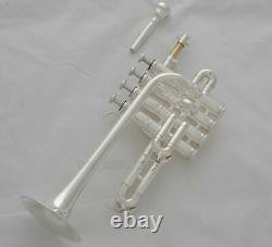Nouveau Professionnel Silver Piccolo Trumpet 4 Piston Horn Bb/a 2 Leadpipe Bouche