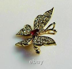 Ovale Simulated Red Ruby Butterfly Shape Event's Brooch Pin 14kyellow Gold Plated