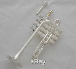 Professional New Silver Trompette Piccolo 4 Piston Corne Bb / A 2 Embouchure Branche D'embouchure