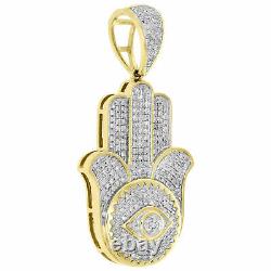 Real Moissanite 2.00ct Rond Evil Yeux Hamsa Pendentif 14kyellow Or Plaqué Argent