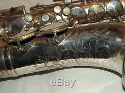 Roi Zephyr Saxophone Alto # 173xxx, 1937, Argent Original, Tapis Récentes Complet