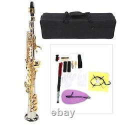 Soprano Professionnel Saxophone Droit Silver Plated Tube Gold Key Sax Kit