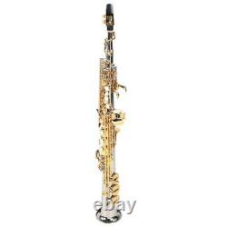 Soprano Professionnel Saxophone Droit Silver Plated Tube Gold Key Sax Kit