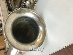 Superbe Vintage Buescher Basse Saxophone, Tous Les Nouveaux Pads, Cas, 100% Orig Argent