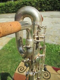 Vintage Plaqué Argent Roi Zephyr Saxophone Baryton 1949 Double Socket Neck