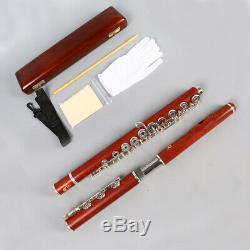 Yinfente Rosewood Flute 17 Trous Ouvert En Argent Plaqué Touche E Touche B Pied Professionnel